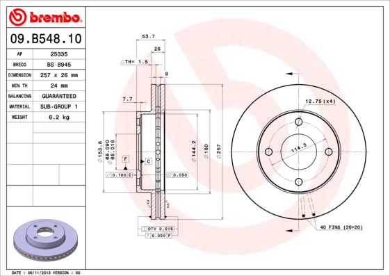 A.B.S. 09.B548.10 BREMBO Bremsscheibe