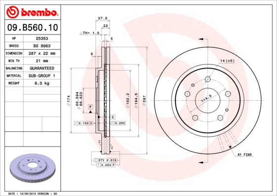 A.B.S. 09.B560.10 BREMBO Bremsscheibe
