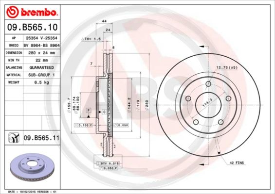 A.B.S. 09.B565.11 Bremsscheibe