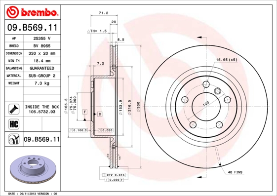 A.B.S. 09.B569.11 BREMBO COATED DISC LINE Bremsscheibe