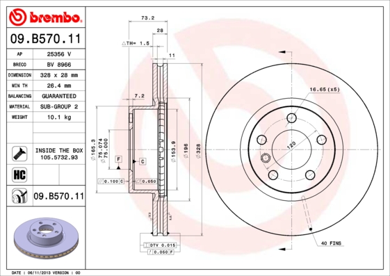 A.B.S. 09.B570.11 BREMBO COATED DISC LINE Bremsscheibe