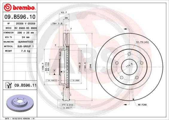 A.B.S. 09.B596.11 Bremsscheibe