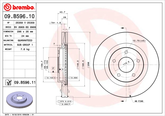 A.B.S. 09.B596.11 BREMBO COATED DISC LINE Bremsscheibe