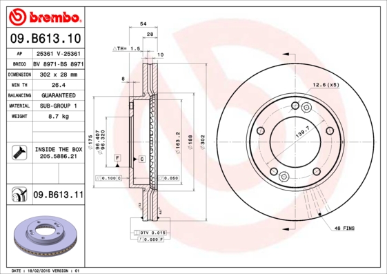 A.B.S. 09.B613.11 BREMBO COATED DISC LINE Bremsscheibe
