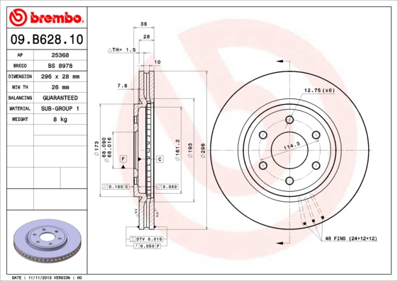 A.B.S. 09.B628.10 BREMBO Bremsscheibe