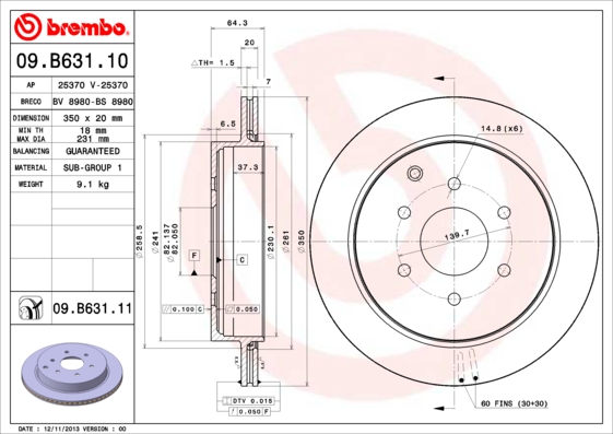 A.B.S. 09.B631.11 BREMBO COATED DISC LINE Bremsscheibe