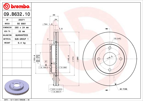A.B.S. 09.B632.10 BREMBO Bremsscheibe