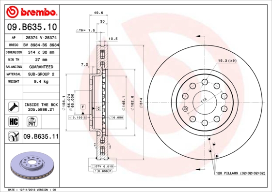 A.B.S. 09.B635.11 BREMBO COATED DISC LINE Bremsscheibe