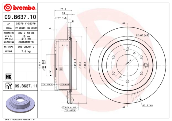 A.B.S. 09.B637.11 BREMBO COATED DISC LINE Bremsscheibe