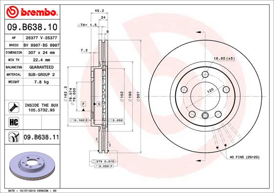 A.B.S. 09.B638.11 BREMBO COATED DISC LINE Bremsscheibe