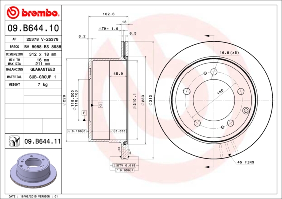 A.B.S. 09.B644.11 BREMBO COATED DISC LINE Bremsscheibe