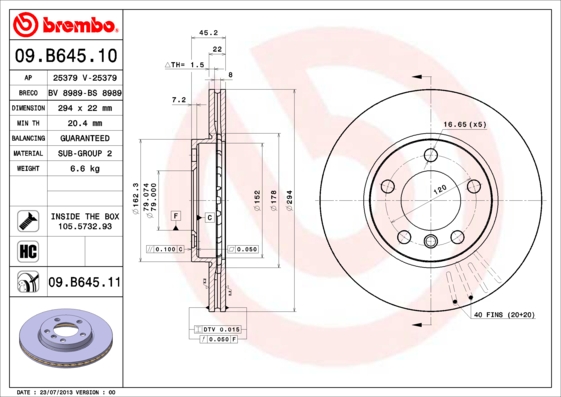 A.B.S. 09.B645.11 BREMBO COATED DISC LINE Bremsscheibe