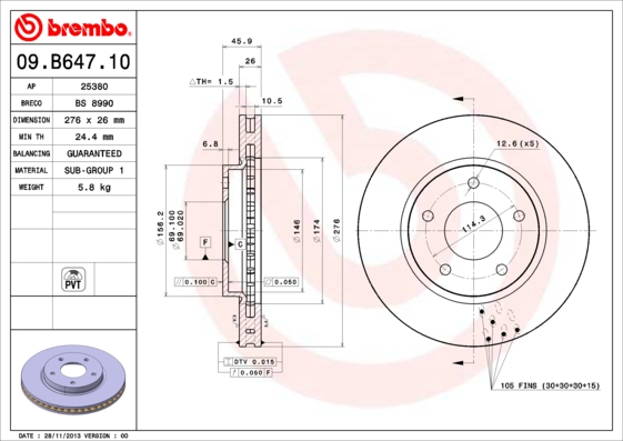 A.B.S. 09.B647.11 BREMBO COATED DISC LINE Bremsscheibe