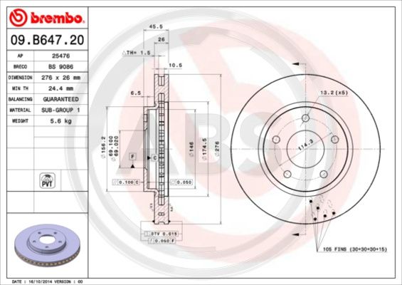 A.B.S. 09.B647.21 Bremsscheibe