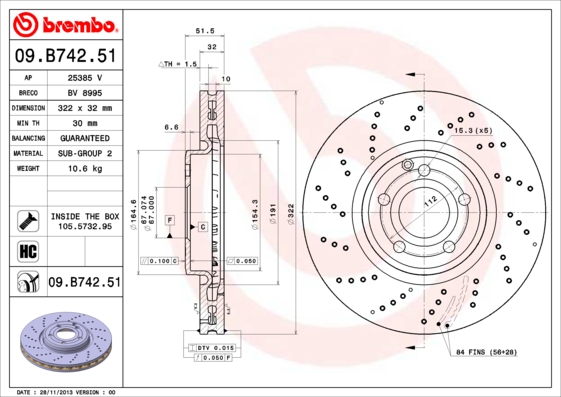 A.B.S. 09.B742.51 BREMBO COATED DISC LINE Bremsscheibe
