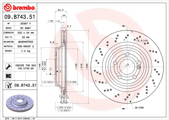 A.B.S. 09.B743.51 BREMBO COATED DISC LINE Bremsscheibe