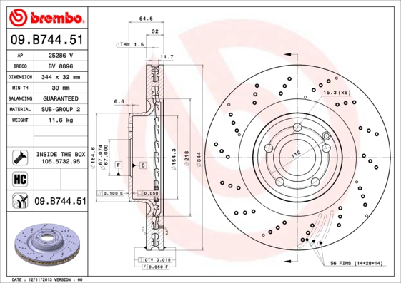 A.B.S. 09.B744.51 BREMBO COATED DISC LINE Bremsscheibe