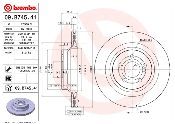 A.B.S. 09.B745.41 BREMBO COATED DISC LINE Bremsscheibe