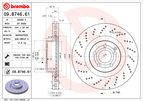 A.B.S. 09.B746.61 BREMBO COATED DISC LINE Bremsscheibe