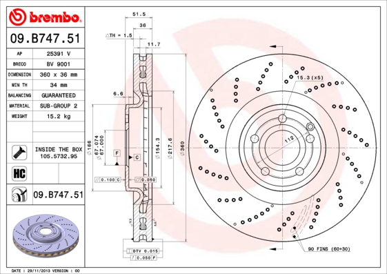 A.B.S. 09.B747.51 BREMBO COATED DISC LINE Bremsscheibe