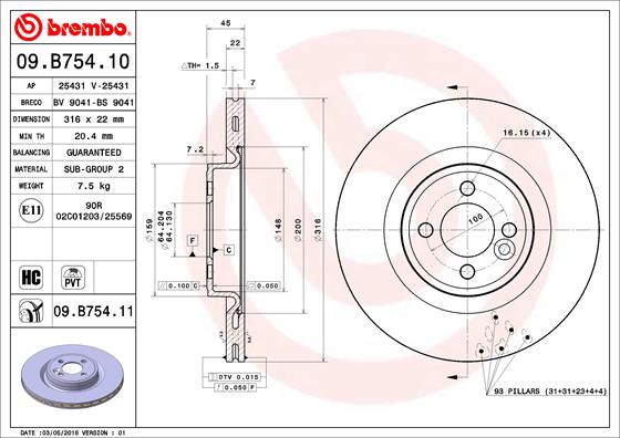 A.B.S. 09.B754.11 BREMBO COATED DISC LINE Bremsscheibe