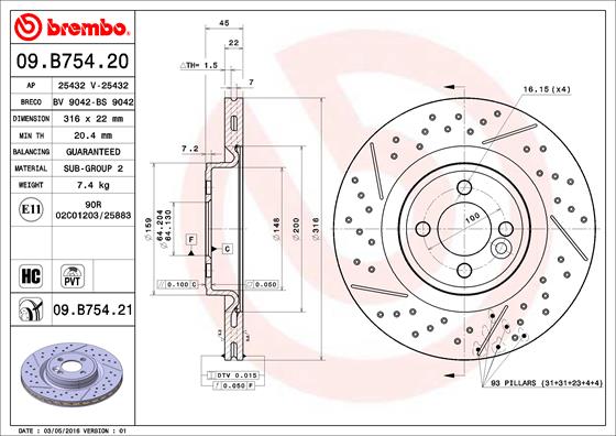 A.B.S. 09.B754.21 BREMBO COATED DISC LINE Bremsscheibe