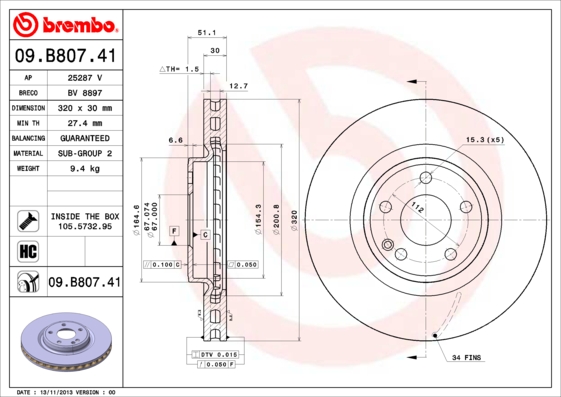 A.B.S. 09.B807.41 BREMBO COATED DISC LINE Bremsscheibe