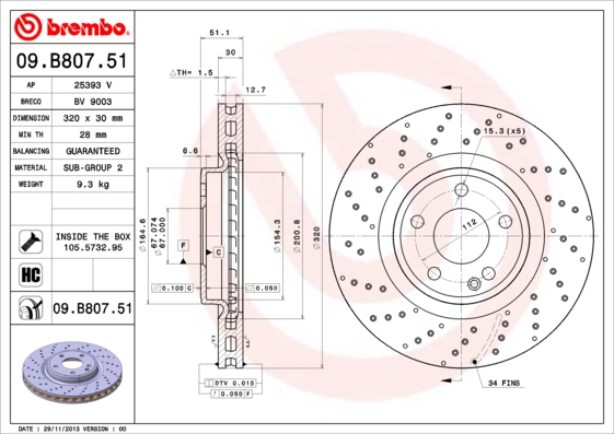 A.B.S. 09.B807.51 BREMBO COATED DISC LINE Bremsscheibe