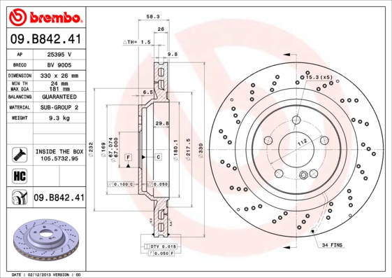 A.B.S. 09.B842.41 BREMBO COATED DISC LINE Bremsscheibe
