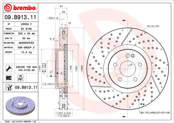 A.B.S. 09.B913.11 BREMBO COATED DISC LINE Bremsscheibe