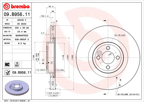 A.B.S. 09.B956.11 BREMBO COATED DISC LINE Bremsscheibe