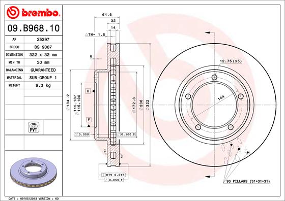 A.B.S. 09.B968.11 BREMBO COATED DISC LINE Bremsscheibe