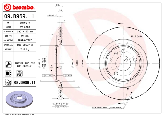 A.B.S. 09.B969.11 BREMBO COATED DISC LINE Bremsscheibe