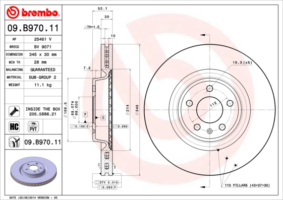 A.B.S. 09.B970.11 BREMBO COATED DISC LINE Bremsscheibe