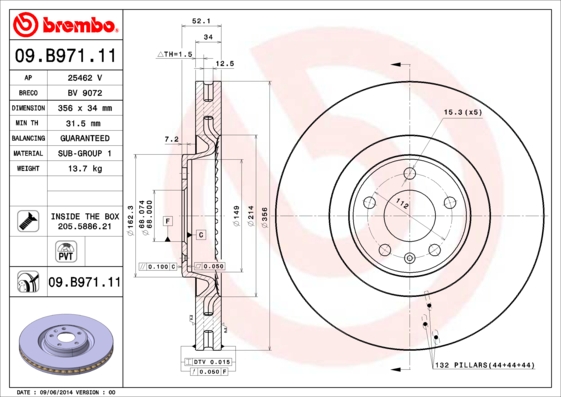 A.B.S. 09.B971.11 BREMBO COATED DISC LINE Bremsscheibe