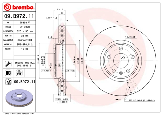 A.B.S. 09.B972.11 BREMBO COATED DISC LINE Bremsscheibe