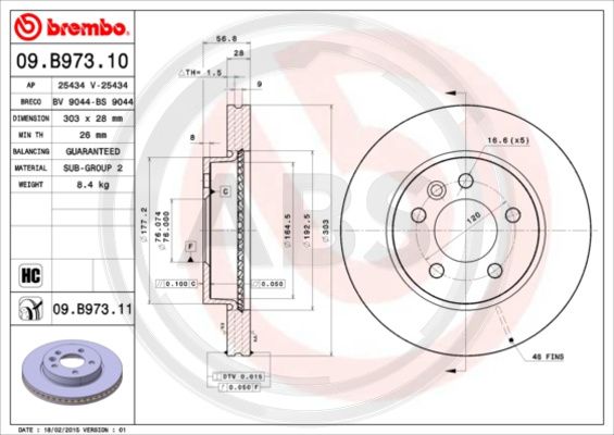 A.B.S. 09.B973.11 Bremsscheibe