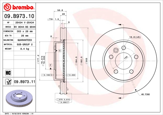 A.B.S. 09.B973.11 BREMBO COATED DISC LINE Bremsscheibe