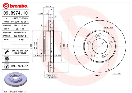 A.B.S. 09.B974.11 BREMBO COATED DISC LINE Bremsscheibe
