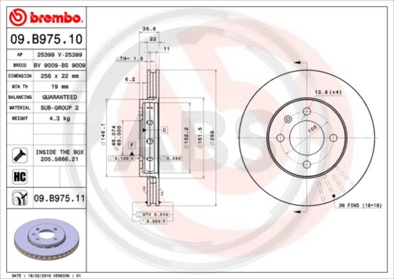 A.B.S. 09.B975.11 Bremsscheibe