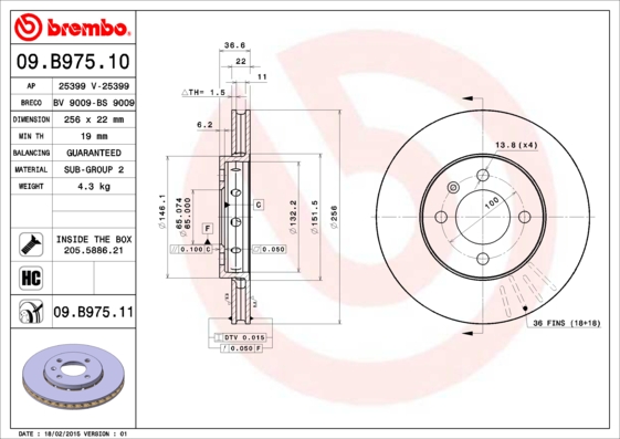 A.B.S. 09.B975.11 BREMBO COATED DISC LINE Bremsscheibe