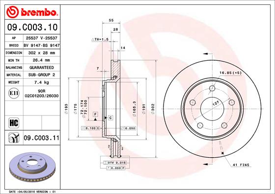 A.B.S. 09.C003.11 BREMBO COATED DISC LINE Bremsscheibe