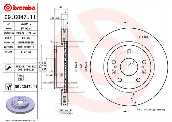 A.B.S. 09.C047.11 BREMBO COATED DISC LINE Bremsscheibe