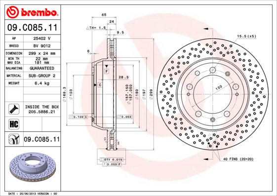 A.B.S. 09.C085.11 BREMBO COATED DISC LINE Bremsscheibe