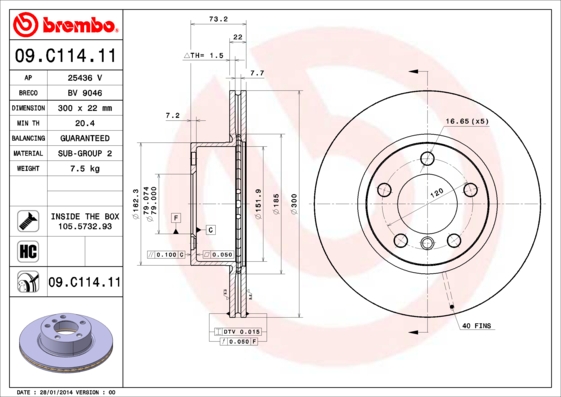 A.B.S. 09.C114.11 BREMBO COATED DISC LINE Bremsscheibe