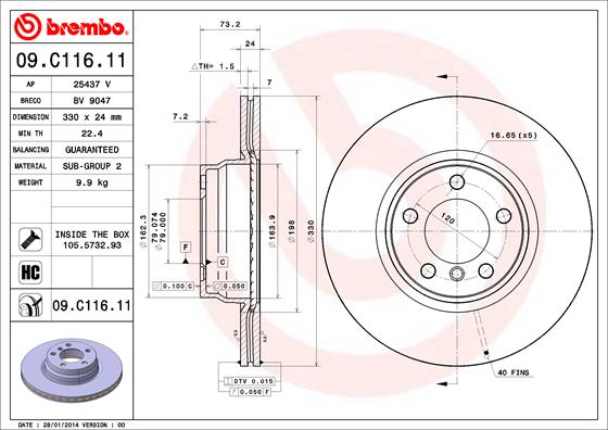 A.B.S. 09.C116.11 BREMBO COATED DISC LINE Bremsscheibe