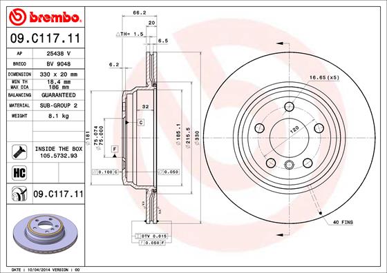 A.B.S. 09.C117.11 BREMBO COATED DISC LINE Bremsscheibe