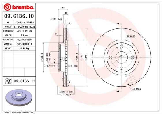 A.B.S. 09.C136.11 BREMBO COATED DISC LINE Bremsscheibe