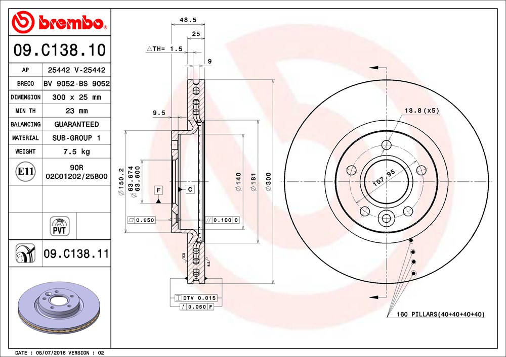 A.B.S. 09.C138.11 BREMBO COATED DISC LINE Bremsscheibe