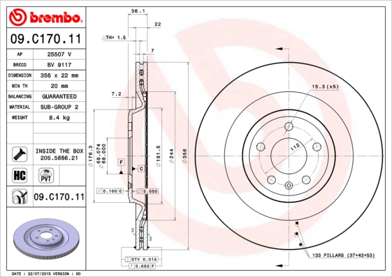 A.B.S. 09.C170.11 BREMBO COATED DISC LINE Bremsscheibe